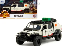 Jeep Gladiator Pickup Truck with Equipment Shell Beige with Graphics Biosyn Genetics Jurassic World Dominion 2022 Movie Hollywood Rides Series 1/32 Diecast Model Car Jada 34465