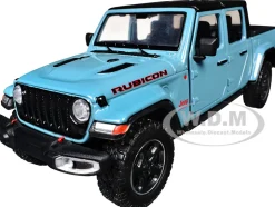 2021 Jeep Gladiator Rubicon (Closed Top) Pickup Truck Blue with Black Top 1/27 Diecast Model Car by Motormax