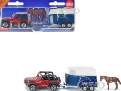 Jeep Red with Horse Trailer Blue and Horse Accessory Diecast Model Siku 1651
