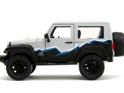 2007 Jeep Wrangler Gray and Black with Blue and White Stripes with Extra Wheels Just Trucks Series 1/24 Diecast Model Car Jada 34194