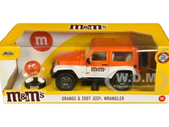 2017 Jeep Wrangler Orange Metallic White Orange M&M Diecast Figure M&M's Hollywood Rides Series 1/24 Diecast Model Car Jada 34401