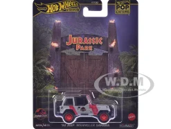 1992 Jeep Wrangler Sahara Gray with Red Stripes "Jurassic Park" (1993) Movie "Pop Culture" Series Diecast Model Car by Hot Wheels