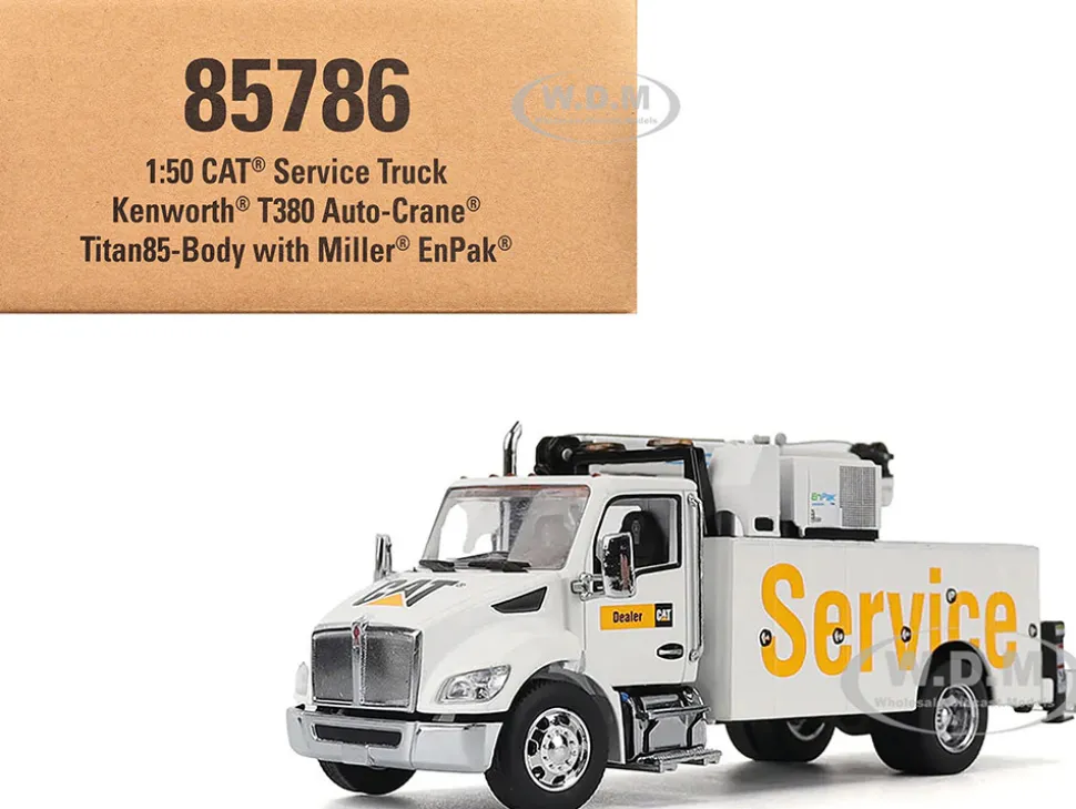 Kenworth T380 Auto-Crane Titan 85 Truck with Miller EnPak White "Transport Series" 1/50 Diecast Model by Diecast Masters