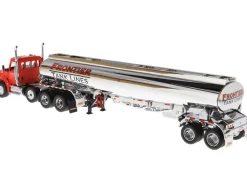 Kenworth T880 SBFA Tandem Day Cab Truck Pusher Axle Heil FD9300/DT-C4 Petroleum Tanker Trailer Frontier Tank Lines Red Chrome Transport Series Limited Edition 500 pieces Worldwide 1/50 Diecast Model Diecast Masters 64190