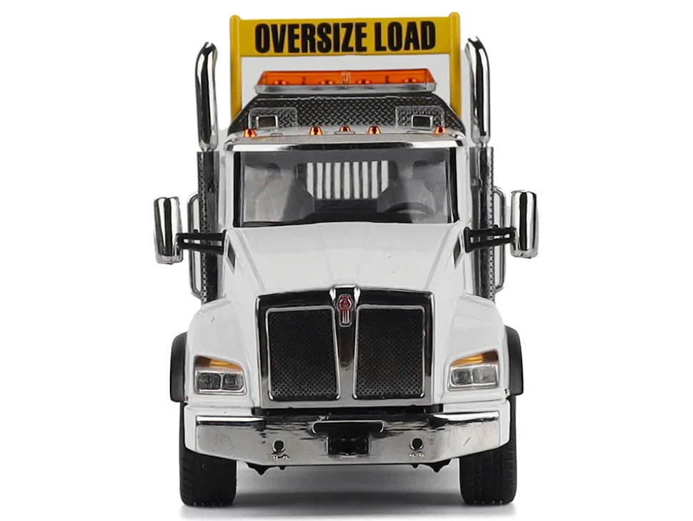Kenworth T880 SBFA Tridem Truck with Trail King HDG Lowboy Trailer White "Transport Series" 1/50 Diecast Model by Diecast Masters