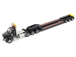Kenworth T880 SBFA Tridem Truck with Trail King HDG Lowboy Trailer Black "Transport Series" 1/50 Diecast Model by Diecast Masters