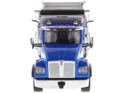 Kenworth T880S SFFA Tandem Axle Pusher Axle OX Stampede Dump Truck Blue and Chrome Transport Series 1/50 Diecast Model Diecast Masters 71078