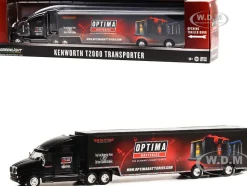 Kenworth T2000 Transporter Black OPTIMA Batteries The Ultimate Power Source Hobby Exclusive Series 1/64 Diecast Model Greenlight 30378