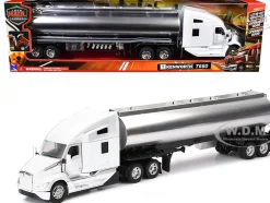 Kenworth T680 Truck White with Oil Tanker Trailer Chrome "Long Haul Trucker" Series 1/32 Diecast Model by New Ray