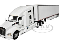 Kenworth T680 with 76 High Roof Sleeper and 53 Smooth Sided Dry Goods Trailer White 1/64 Diecast Model DCP/First Gear 60-1762