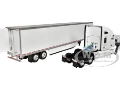 Kenworth T680 with 76 High Roof Sleeper and 53 Smooth Sided Dry Goods Trailer White 1/64 Diecast Model DCP/First Gear 60-1762