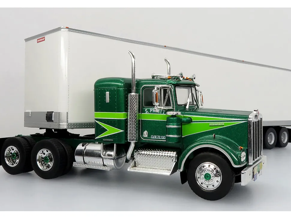 1976 Kenworth W900A Tractor with Dry Goods Trailer Green Metallic with Light Green Graphics "Vintage Heavy Haul Truck Collection" 1/43 Diecast Model by Iconic Replicas