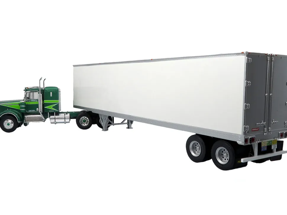 1976 Kenworth W900A Tractor with Dry Goods Trailer Green Metallic with Light Green Graphics "Vintage Heavy Haul Truck Collection" 1/43 Diecast Model by Iconic Replicas