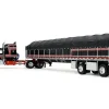 Kenworth W900A with 60" Aerodyne Sleeper and 53’ Wilson Roadbrute Flatbed Trailer with Covered Wagon Black with Red Stripes 1/64 Diecast Model by DCP/First Gear