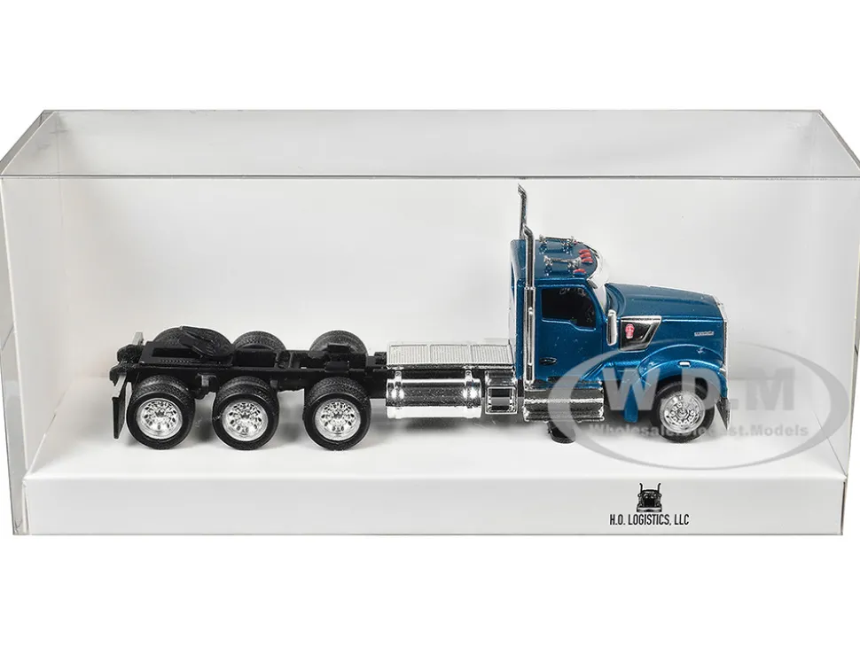 Kenworth W990 3-Axel Day Cab Blue Metallic 1/87 (HO) Plastic Model Car by HO Logistics