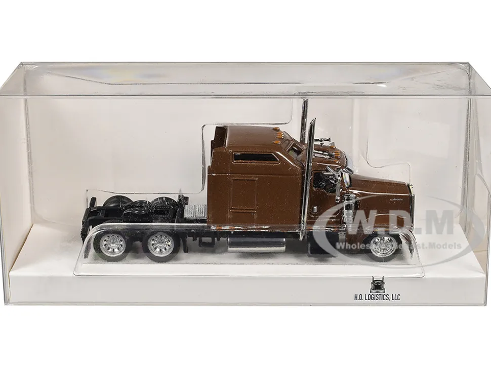 Kenworth W900L Truck Tractor with Sleeper Cab Brown Metallic 1/87 (HO) Plastic Model Car by HO Logistics
