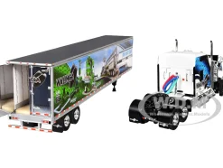 Kenworth W900L with 86" Studio Sleeper and 53' Utility Trailer with Skirts "Walinga" White with Blue Graphics 1/64 Diecast Model by DCP/First Gear