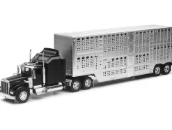 Kenworth W900 Truck Black with Pot Belly Livestock Chrome "Long Haul Truckers" Series 1/32 Diecast Model by New Ray