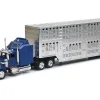 Kenworth W900 Truck Blue with Potbelly Livestock Trailer Chrome "Long Haul Truckers" Series 1/43 Diecast Model by New Ray