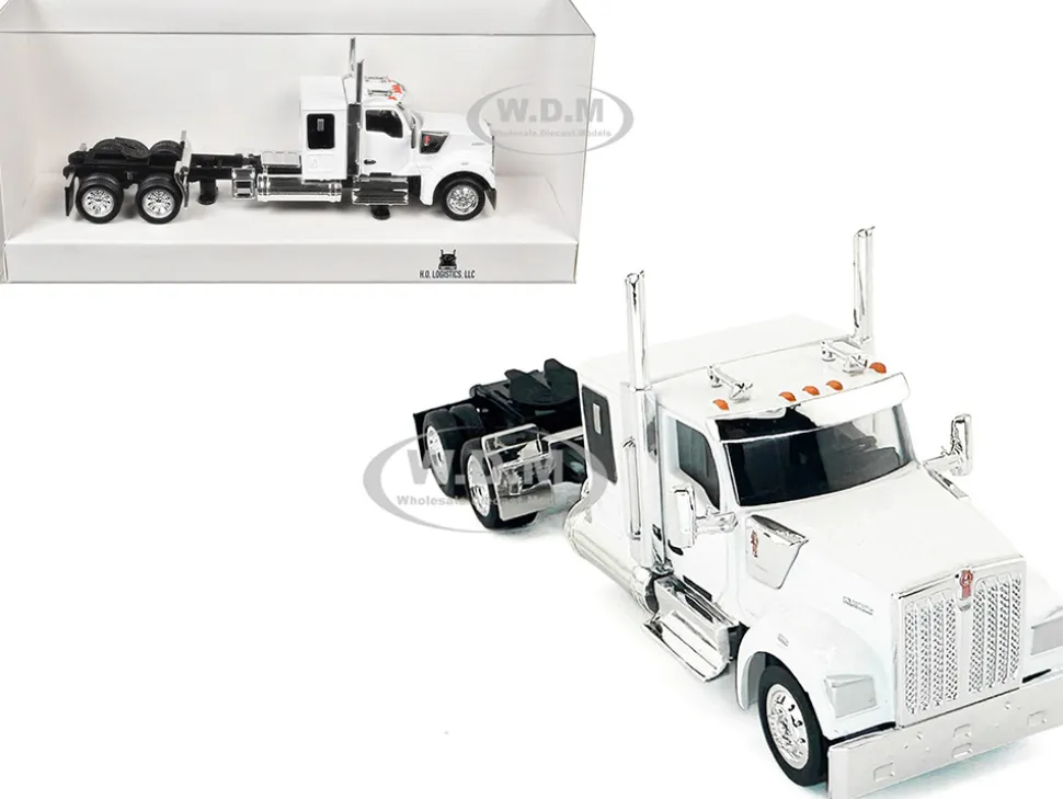 Kenworth W990 with Flat Top Sleeper Cab White 1/87 (HO) Plastic Model Car by HO Logistics