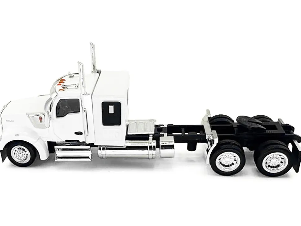 Kenworth W990 with Flat Top Sleeper Cab White 1/87 (HO) Plastic Model Car by HO Logistics
