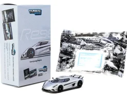 Koenigsegg Regera Silver Metallic with Blue Accents and Collectible Tarmac Cards