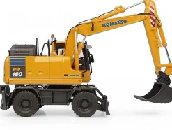 Komatsu PW180-11 Excavator Yellow with Standard Bucket and Hydraulic Breaker 1/50 Diecast Model by Universal Hobbies