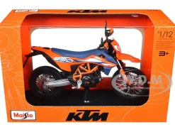 2023 KTM 690 SMC R Orange and Blue with Display Base 1/12 Diecast Model by Maisto