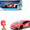 Lamborghini Aventador SV Red with Graphics and Knuckles Diecast Figure "Sonic The Hedgehog" Franchise "Hollywood Rides" Series 1/24 Diecast Model by Jada
