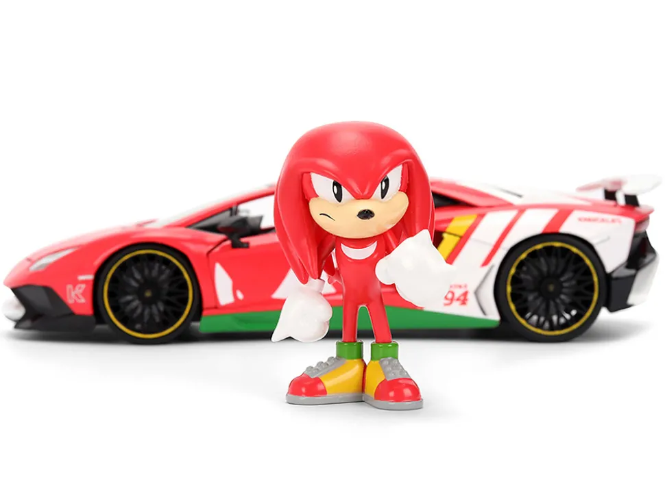 Lamborghini Aventador SV Red with Graphics and Knuckles Diecast Figure "Sonic The Hedgehog" Franchise "Hollywood Rides" Series 1/24 Diecast Model by Jada