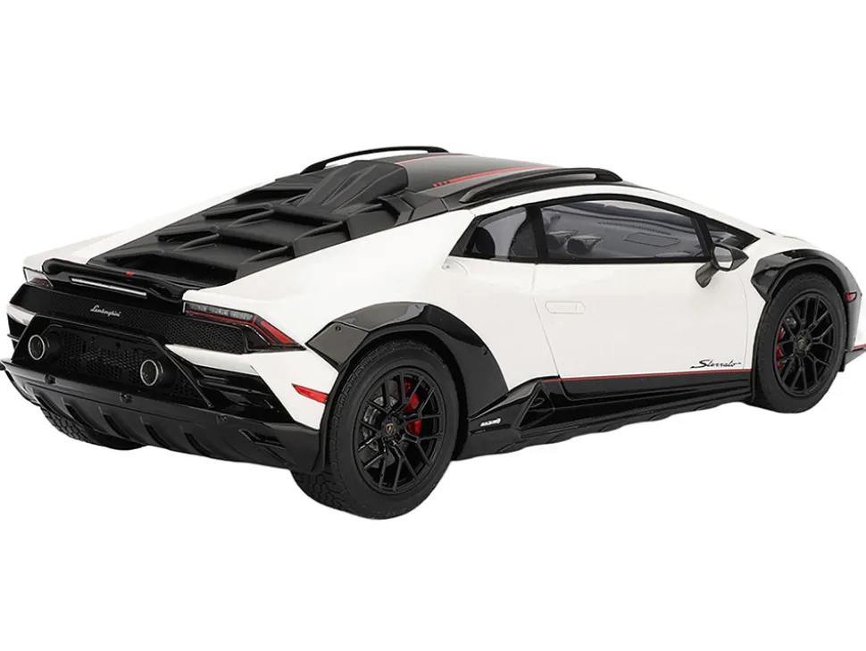 Lamborghini Huracan Sterrato Bianco Asopo White with Matt Black Top and Red Stripes 1/18 Model Car by Top Speed
