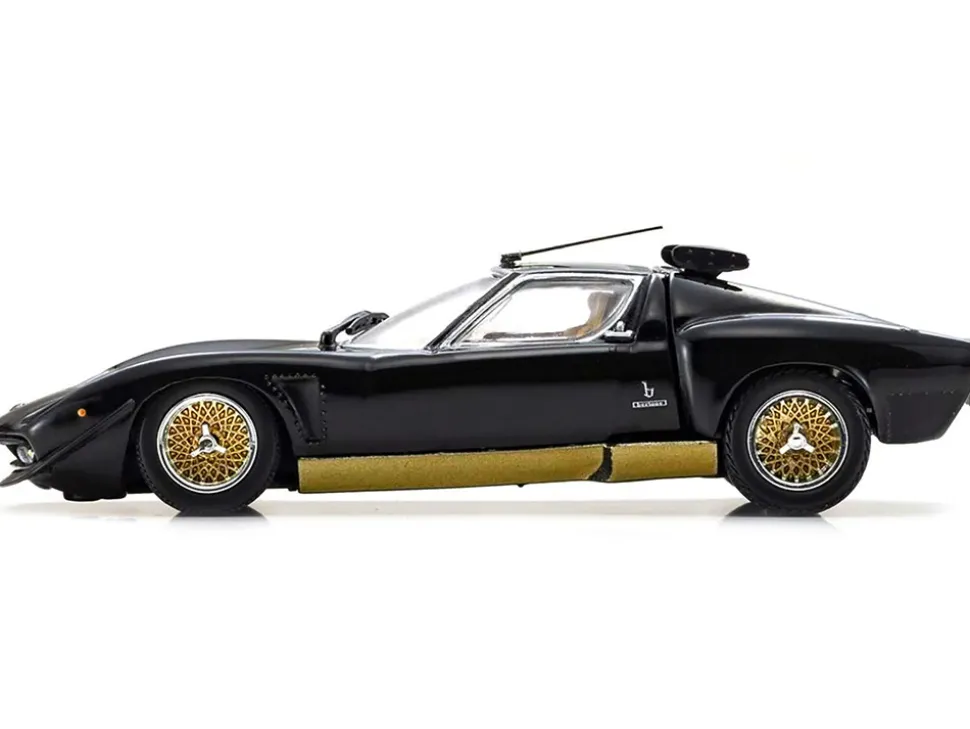 Lamborghini Miura SVR Black with Gold Accents and Wheels 1/43 Diecast Model Car Kyosho KS03203BKG