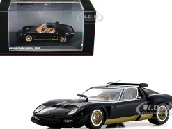 Lamborghini Miura SVR Black with Gold Accents and Wheels 1/43 Diecast Model Car Kyosho KS03203BKG