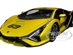Lamborghini Sian FKP 37 #63 Yellow Metallic Black 1/18 Diecast Model Car Bburago 11100