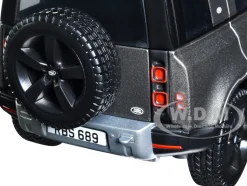 2022 Land Rover Defender 110 Dark Silver Metallic with Black Top and Sunroof 1/24 Diecast Model Car Bburago 21101sil