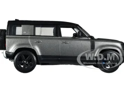 2022 Land Rover Defender 110 Dark Silver Metallic with Black Top and Sunroof 1/24 Diecast Model Car Bburago 21101sil