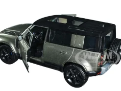 2022 Land Rover Defender 110 Green Metallic with Black Top and Sunroof 1/24 Diecast Model Car Bburago 21101grn