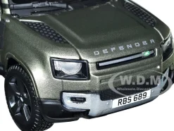 2022 Land Rover Defender 110 Green Metallic with Black Top and Sunroof 1/24 Diecast Model Car Bburago 21101grn