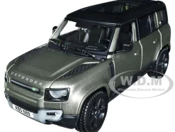 2022 Land Rover Defender 110 Green Metallic with Black Top and Sunroof 1/24 Diecast Model Car Bburago 21101grn