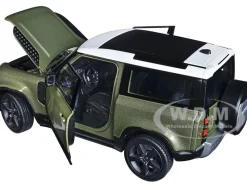 2020 Land Rover Defender Green Metallic White Top NEX Models 1/26 Diecast Model Car Welly 24110W-MGR