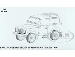 Land Rover Defender 90 Works V8 Matt Black Gloss Black Top 70th Edition 1/18 Diecast Model Car LCD Models LCD18007