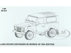Land Rover Defender 90 Works V8 Silver Metallic Gloss Black Top 70th Edition 1/18 Diecast Model Car LCD Models LCD18007