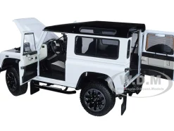 Land Rover Defender 90 Works V8 White Gloss Black Top 70th Edition 1/18 Diecast Model Car LCD Models LCD18007