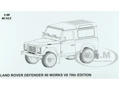 Land Rover Defender 90 Works V8 White Gloss Black Top 70th Edition 1/18 Diecast Model Car LCD Models LCD18007