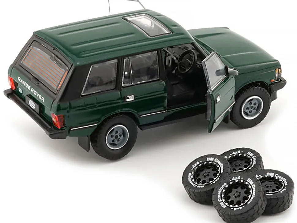 Land Rover Range Rover Classic LSE RHD Right Hand Drive Green with Sunroof with Extra Wheels 1/64 Diecast Model Car BM Creations 64B0182