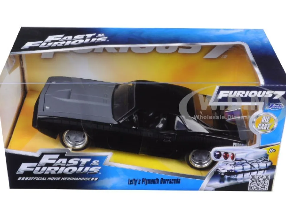 Letty's Plymouth Barracuda Matt Black "Fast & Furious 7" Movie 1/24 Diecast Model Car Jada 97195