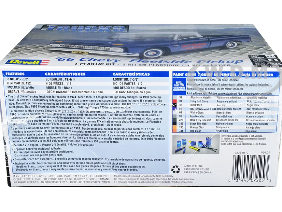 Level 4 Model Kit 1966 Chevrolet Fleetside Pickup Truck 1/25 Scale Model Revell 85-7225