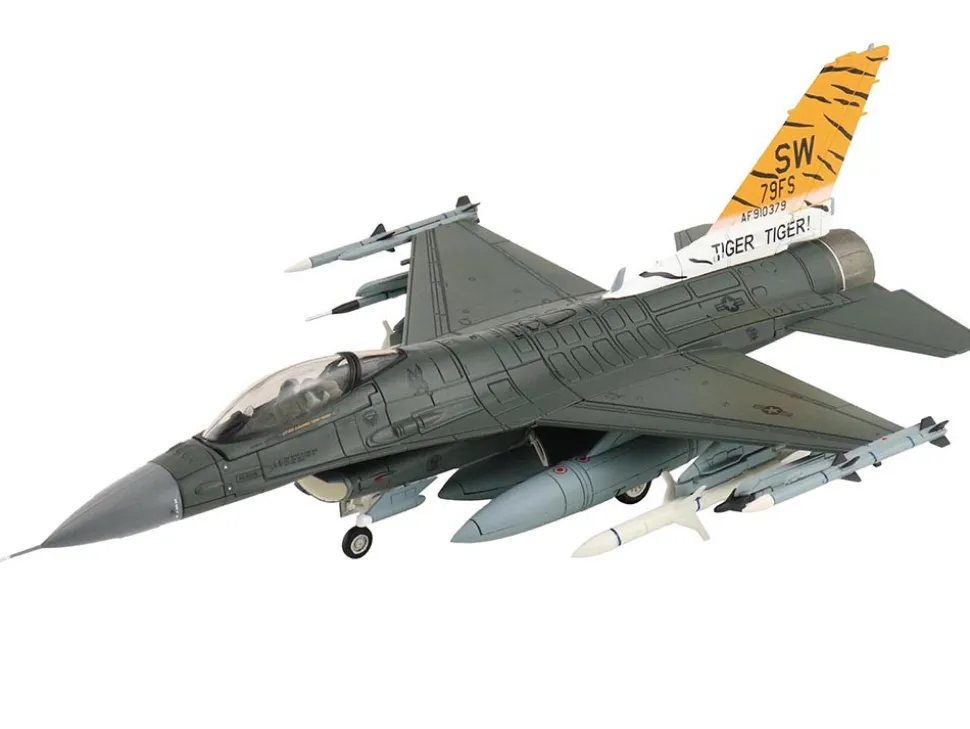 Lockheed F-16CM Fighting Falcon Fighter Aircraft "91-0379, Tiger Tiger 1, 79th Fighter Squadron, Shaw Air Force Base" (2023) United States Air Force "Air Power Series" 1/72 Diecast Model by Hobby Master