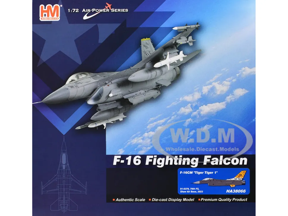 Lockheed F-16CM Fighting Falcon Fighter Aircraft "91-0379, Tiger Tiger 1, 79th Fighter Squadron, Shaw Air Force Base" (2023) United States Air Force "Air Power Series" 1/72 Diecast Model by Hobby Master