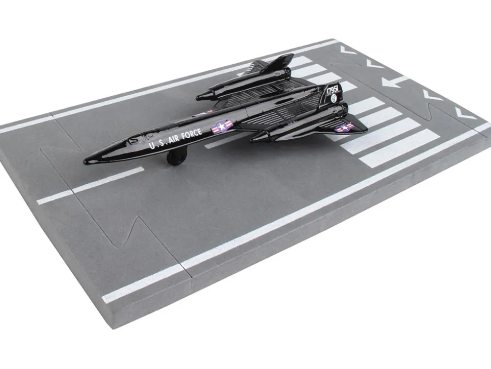 Lockheed SR 71 Blackbird Aircraft Black United States Air Force with Runway Section Diecast Model Airplane Runway24 RW230